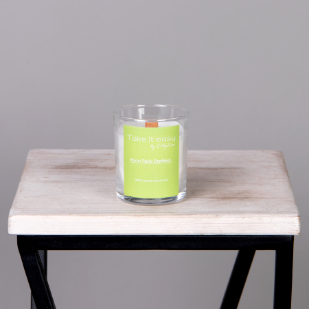 Свеча TIE в стакане с деревянной крышкой Кокос лайм вербена 190 мл.