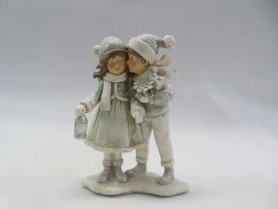 Фигурка АЗ Дети на прогулке (полирезин), H16x12х6,5см, серый/мятный