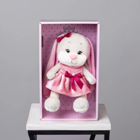 Игрушка Зайка Лин В Розовом Бархатном Платьице С Бантиком, 20 см, В Коробке