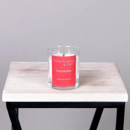 Свеча TIE в стакане с деревянной крышкой Коньячная груша 190 мл.