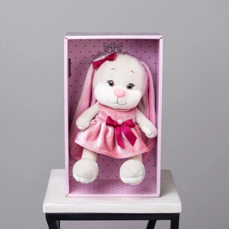 Игрушка Зайка Лин В Розовом Бархатном Платьице С Бантиком, 20 см, В Коробке