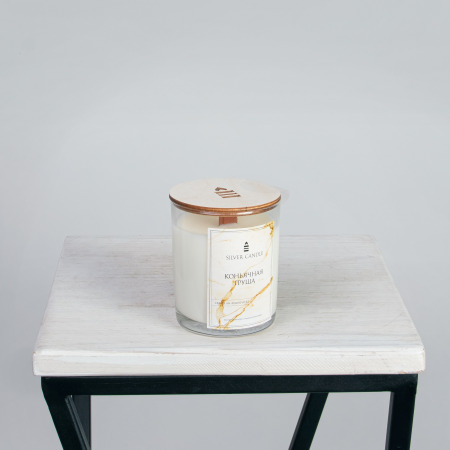 Ароматическая свеча в стакане с деревянной крышкой, Коньячная Груша, 250 мл