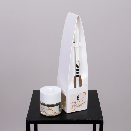 Ароматический диффузор SvCdle для дома 50 мл 7 палочек, Белый, Дубовый мох и янтарь