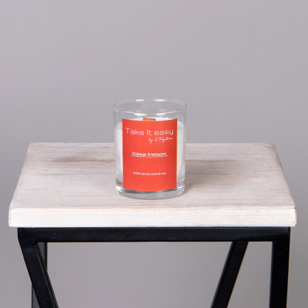 Свеча TIE в стакане с деревянной крышкой Корица апельсин 190 мл.