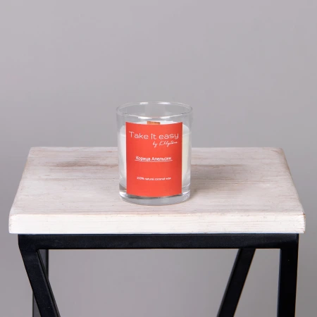 Свеча TIE в стакане с деревянной крышкой Корица апельсин 190 мл.