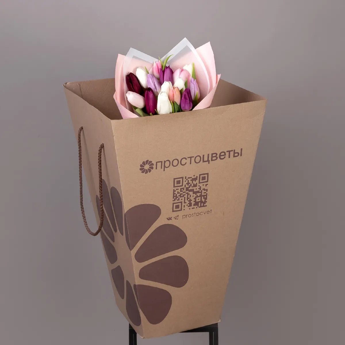 Флористический букет «Тюльпан, 15 шт, Пастель Микс»_5