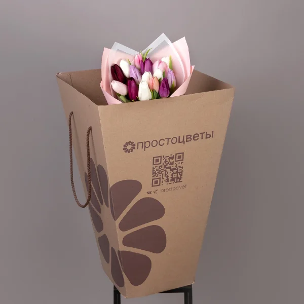 Флористический букет «Тюльпан, 15 шт, Пастель Микс»_5