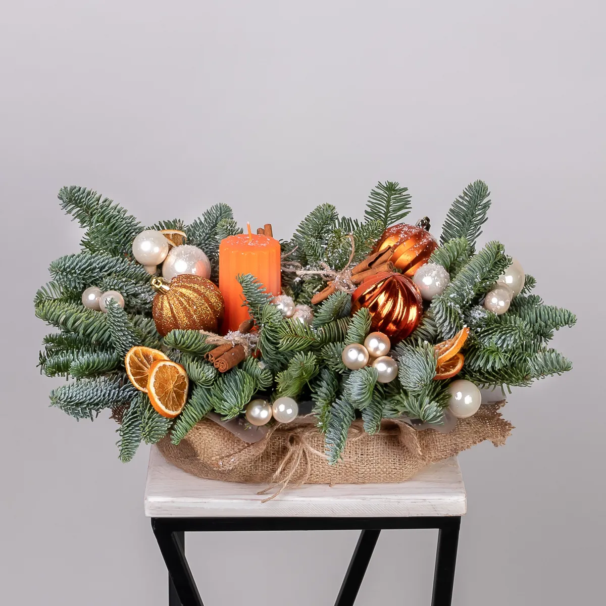 Композиция "Новогодняя со свечой Оранжевая M"_1