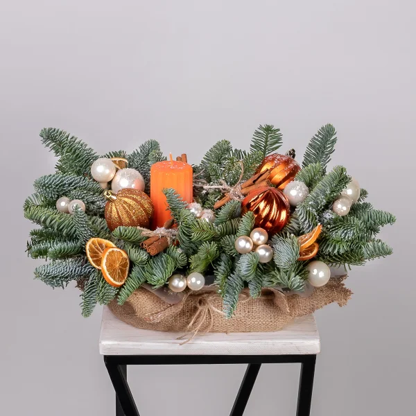 Композиция "Новогодняя со свечой Оранжевая M"_1