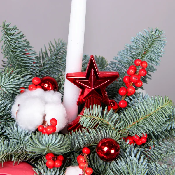 Композиция "Новогодняя с белым хлопком и ягодами"_3