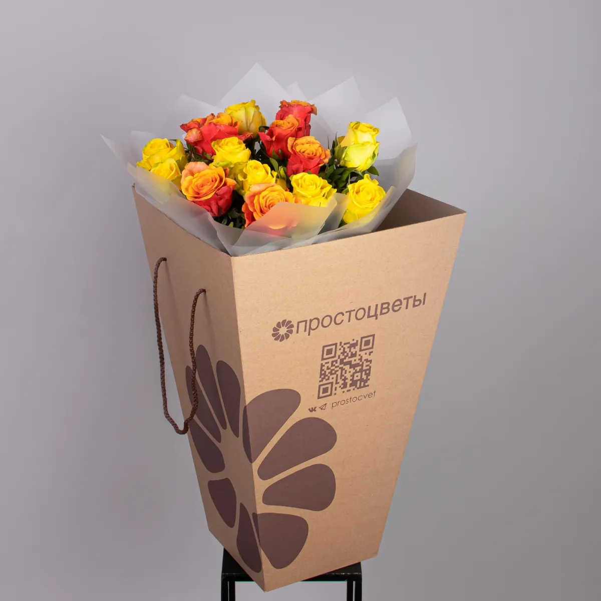 Флористический букет "Дуобукет из оранжевых и желтых роз"_5