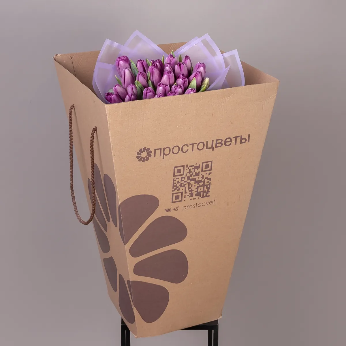 Флористический букет «Тюльпан, 25 шт, Сиреневый»_5