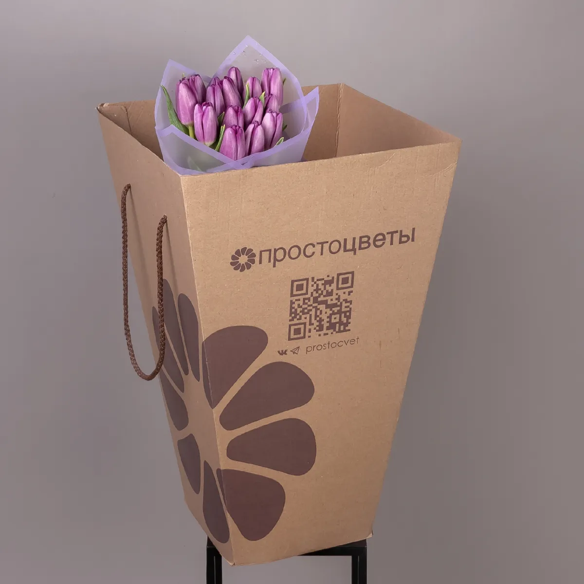 Флористический букет «Тюльпан, 15 шт, Сиреневый»_5