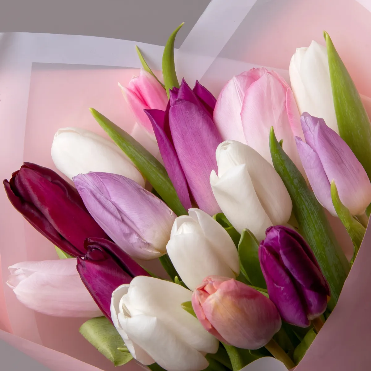 Флористический букет «Тюльпан, 15 шт, Пастель Микс»_4