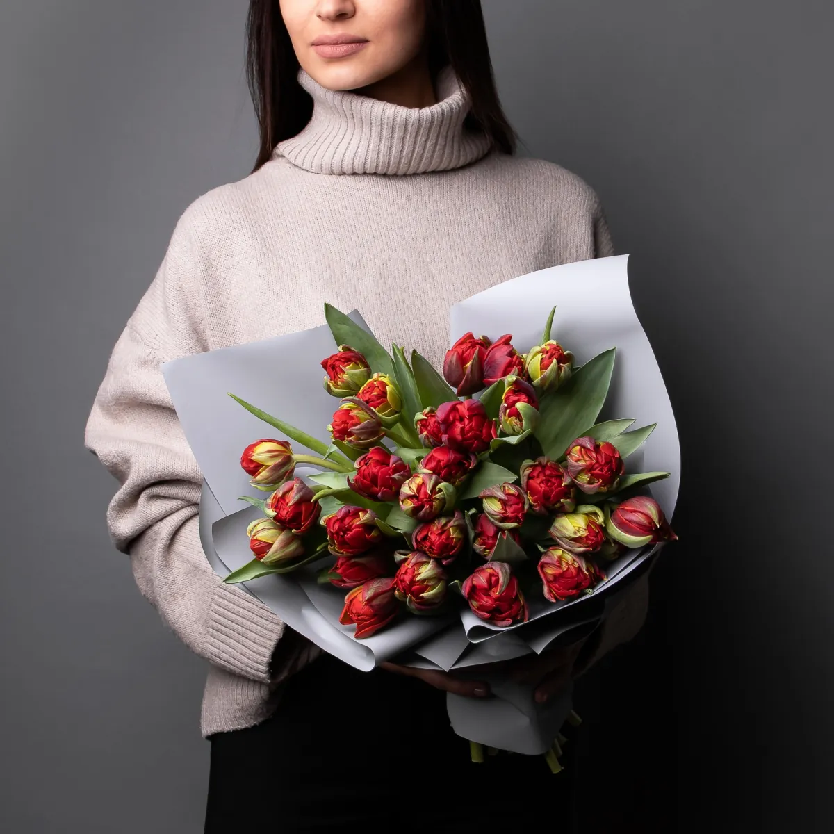 Флористический букет "Тюльпан, 25 шт, ду Красный"  2