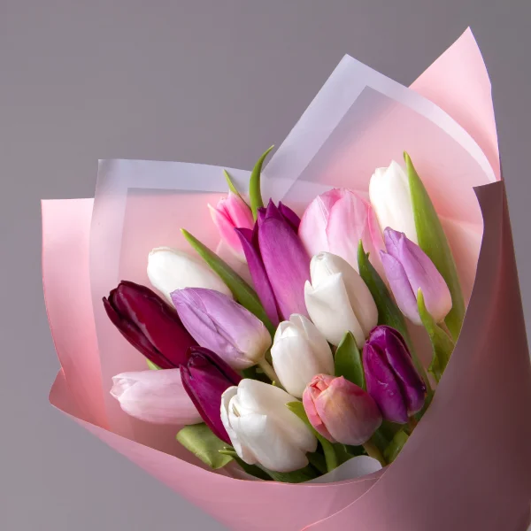 Флористический букет «Тюльпан, 15 шт, Пастель Микс»_3