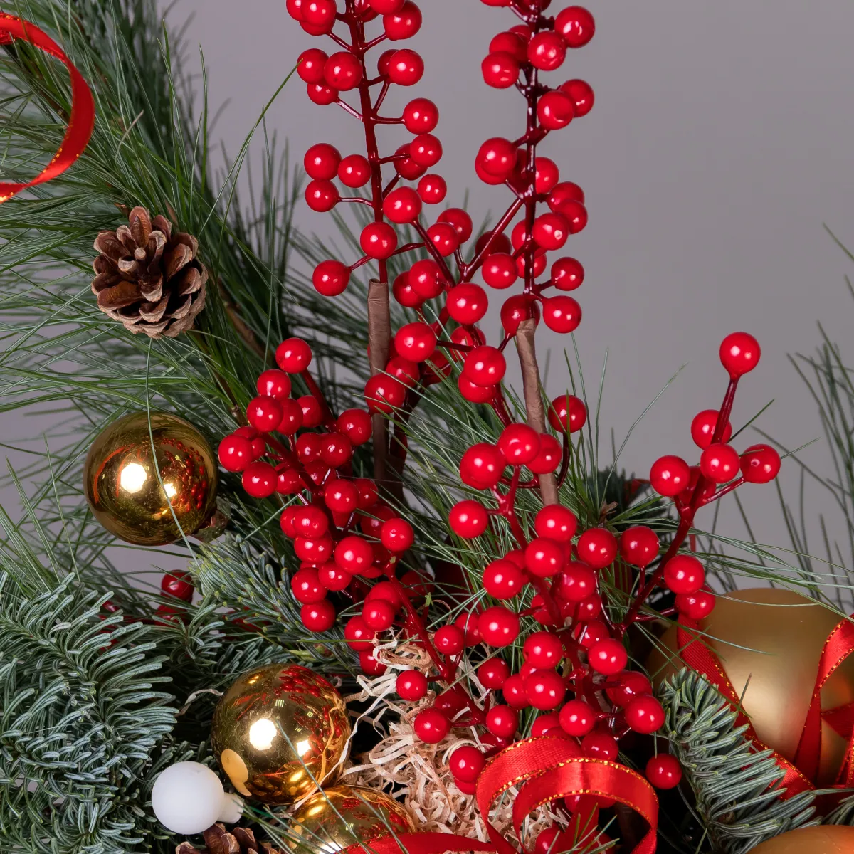 Композиция "Новогодняя с ягодами и свечами"_5