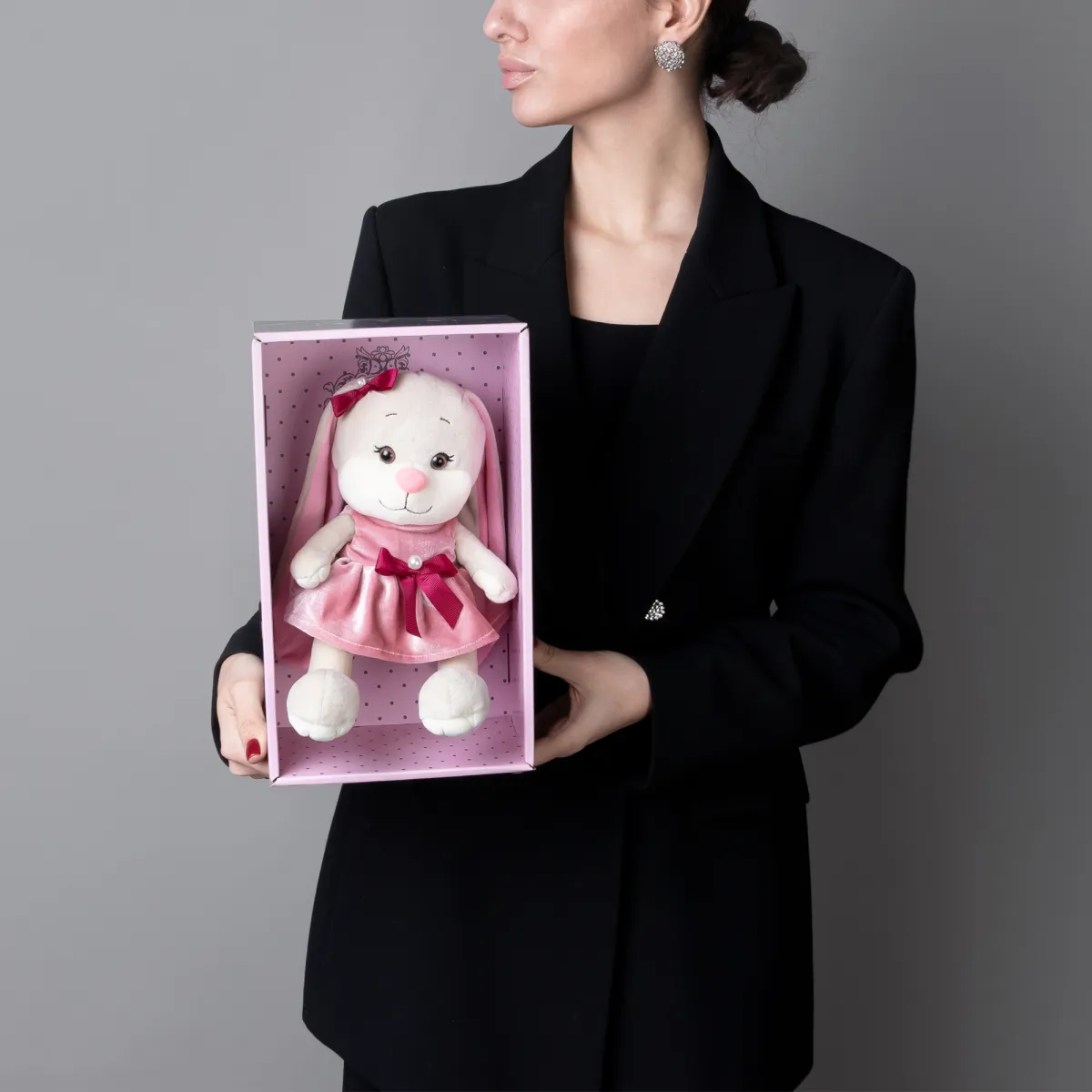 Игрушка Maxitoys, Зайка Лин В Розовом Бархатном Платьице С Бантиком, 20 см, В Коробке_2