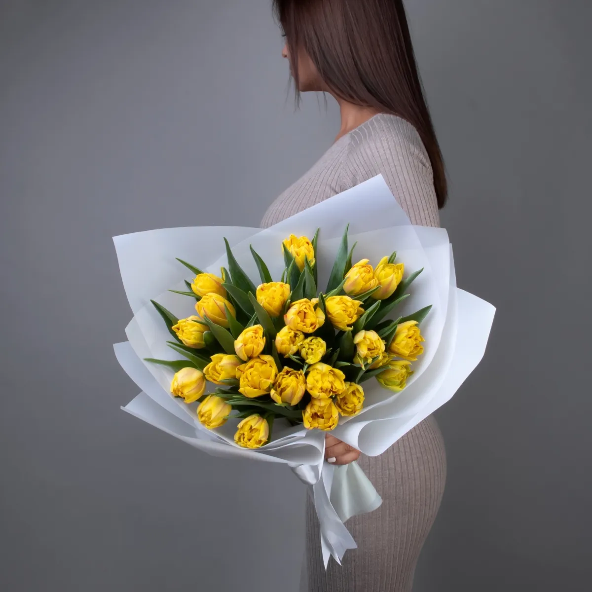 Флористический букет "Тюльпан, 25 шт, ду Желтый" _2