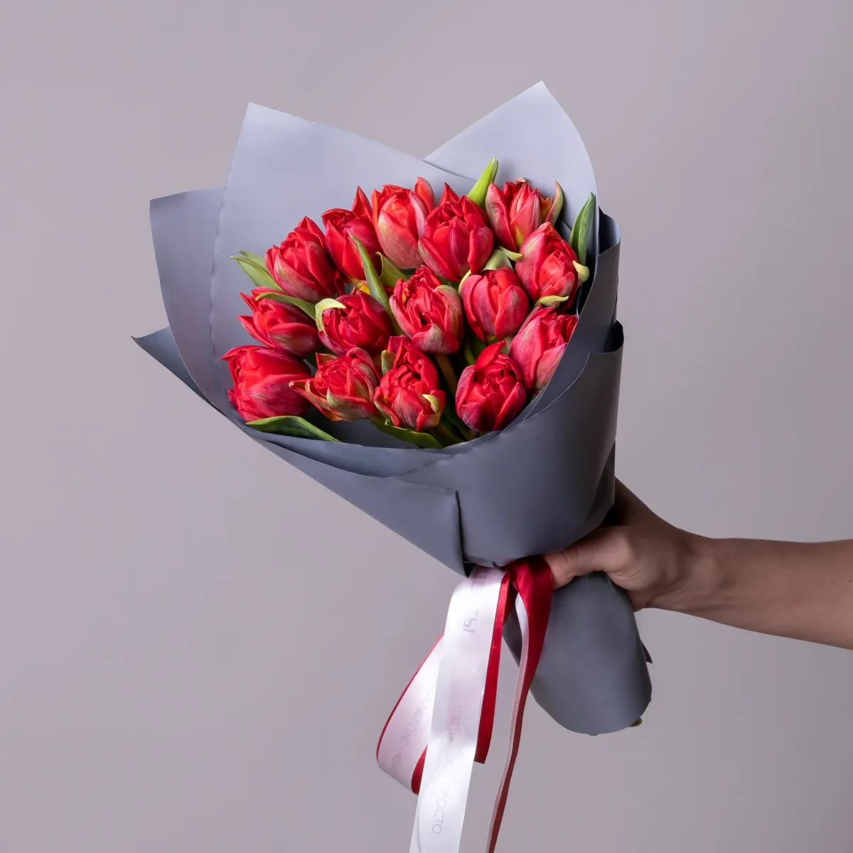 Флористический букет "Тюльпан, 15 шт, ду Красный" _1
