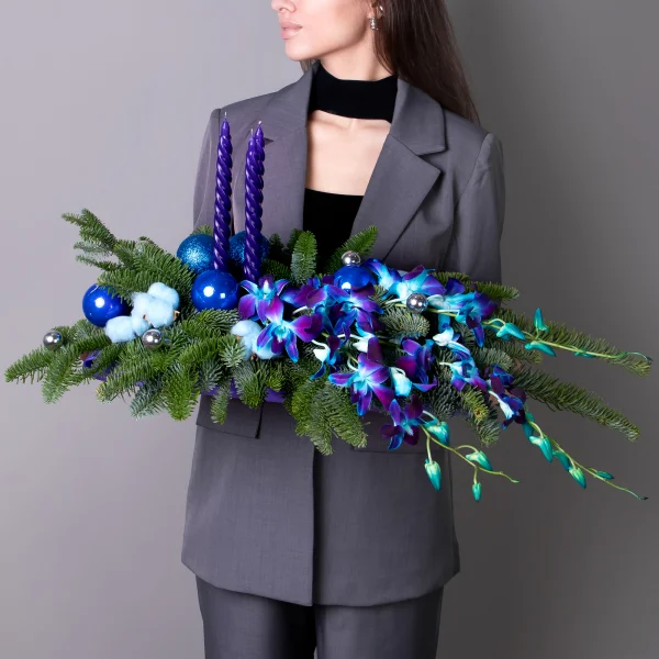 Композиция "Новогодняя с дендробиумом и хлопком"_2