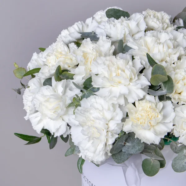 Композиция "Шляпная коробка Белые Диантусы" М_3