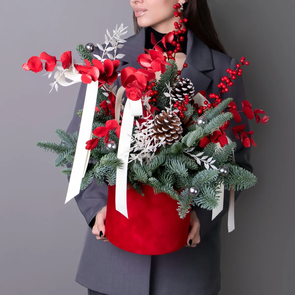 Композиция "Новогодняя в красной бархатной коробке"_2