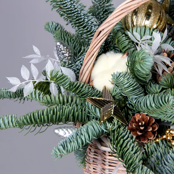 Композиция "Новогодняя в корзине золотая"_3