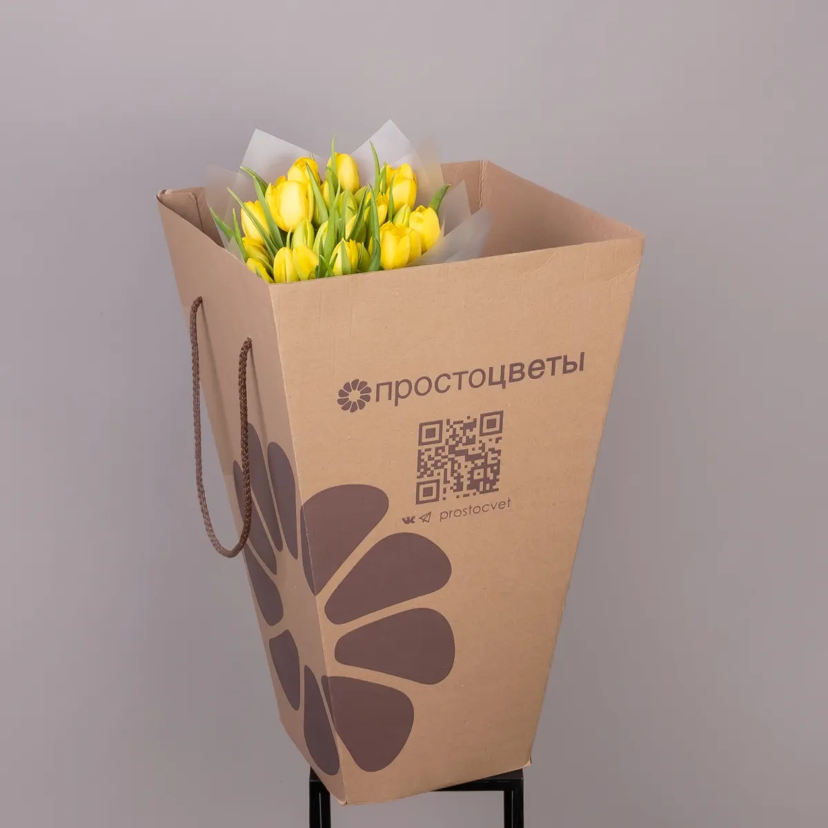 Флористический букет «Тюльпан, 25 шт, Желтый»_5