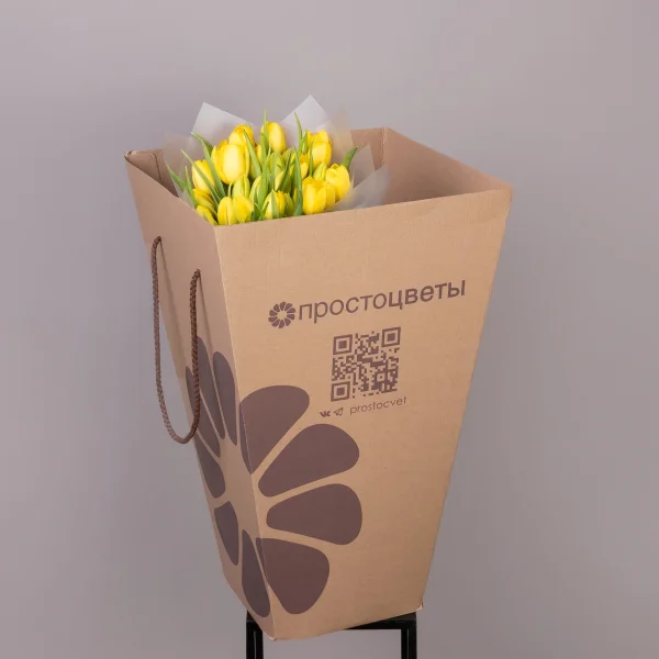 Флористический букет «Тюльпан, 25 шт, Желтый»_5
