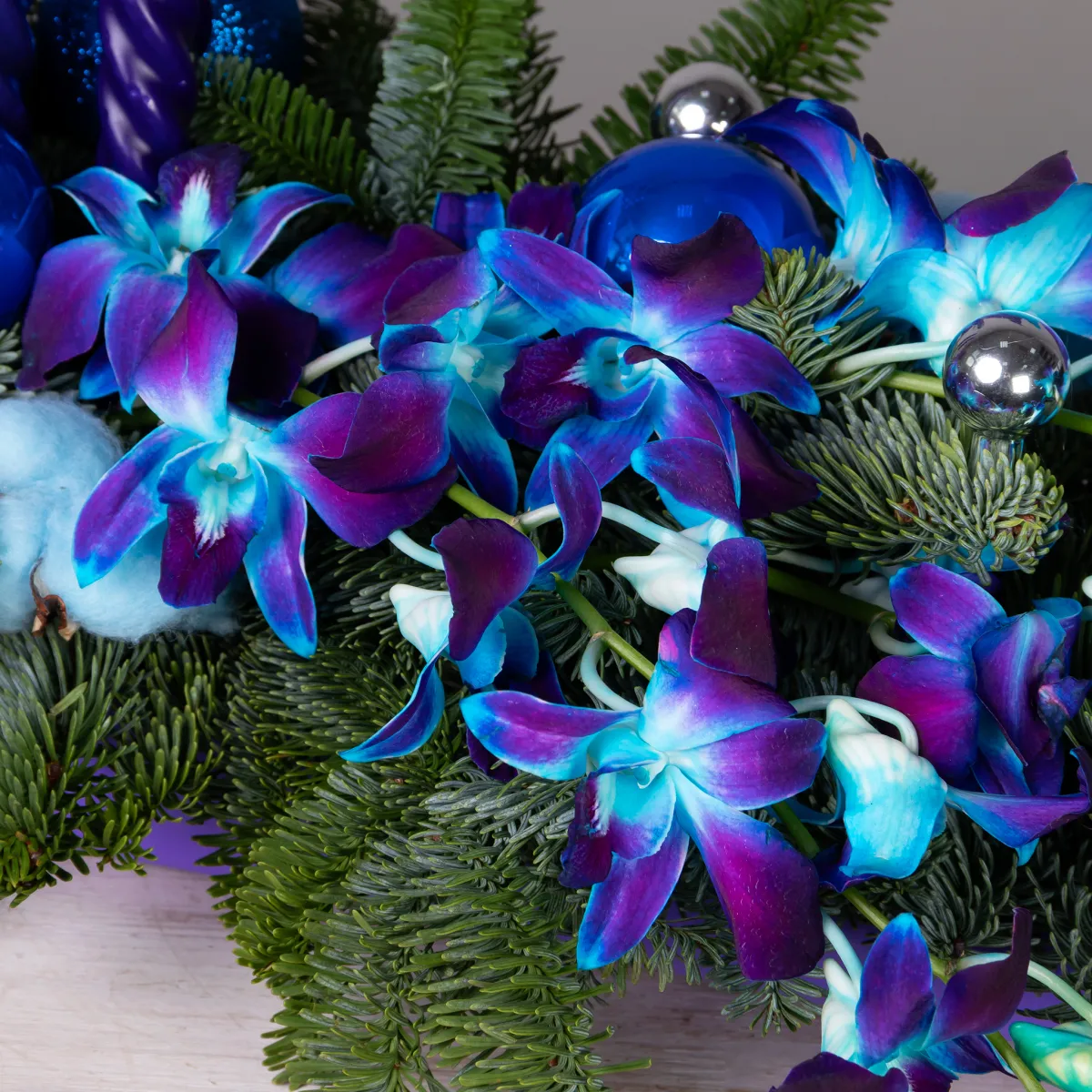 Композиция "Новогодняя с дендробиумом и хлопком"_5