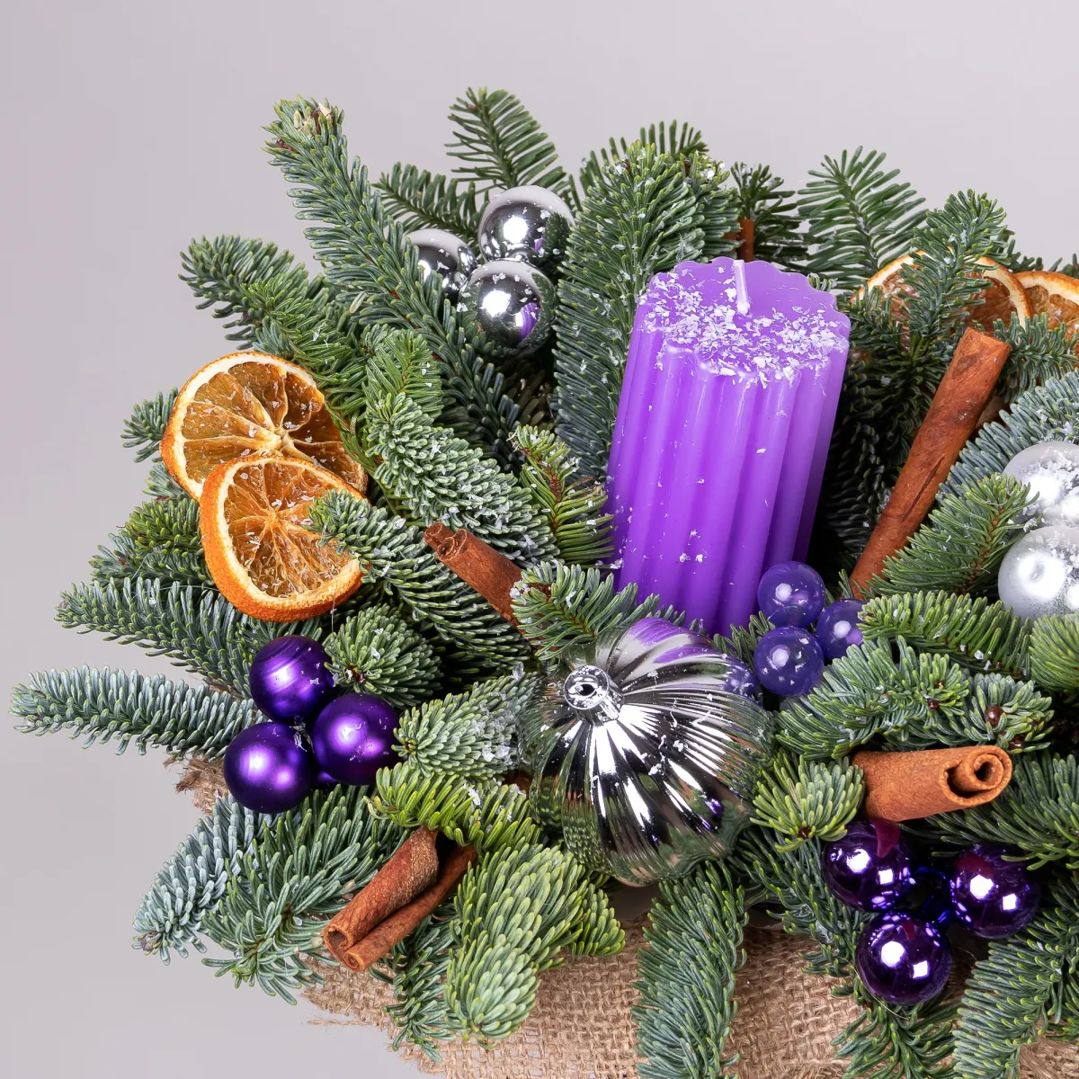 Композиция "Новогодняя со свечой Фиолетовая M"_3