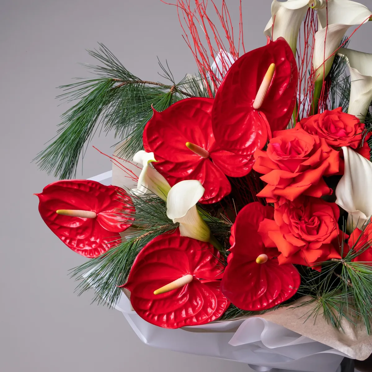 Флористический букет "Красный снегирь XXL"_3