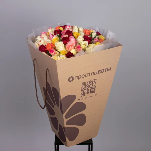 Флористический букет "101 разноцветная роза"_5