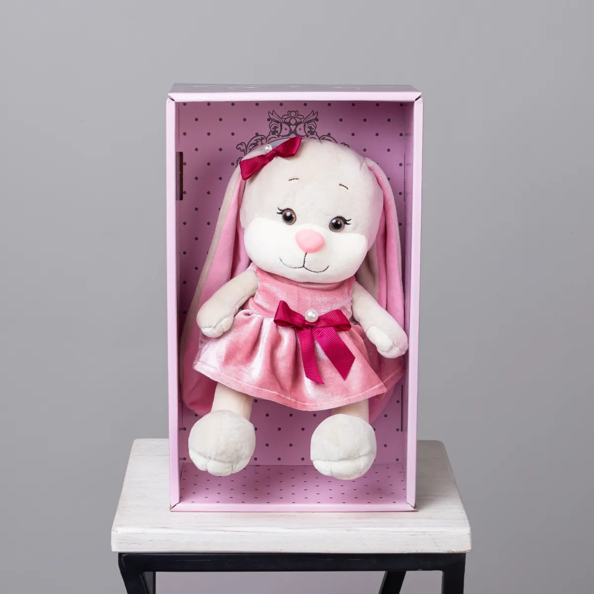 Игрушка Maxitoys, Зайка Лин В Розовом Бархатном Платьице С Бантиком, 20 см, В Коробке_1