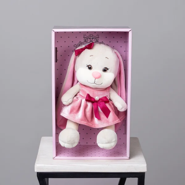 Игрушка Maxitoys, Зайка Лин В Розовом Бархатном Платьице С Бантиком, 20 см, В Коробке_1
