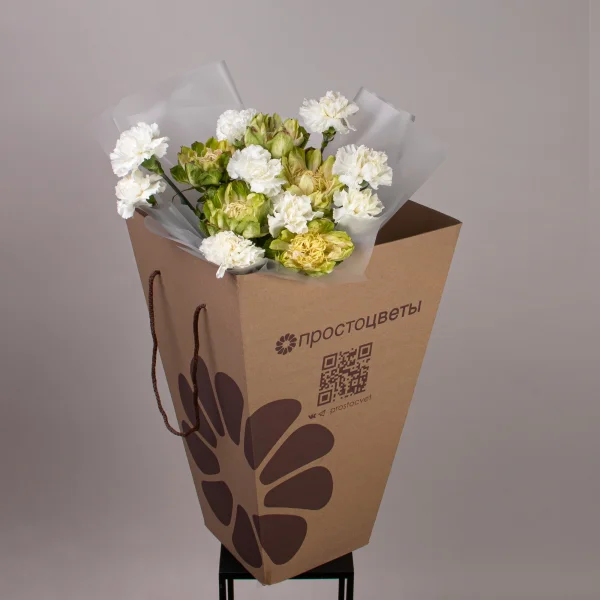 Флористический букет "Дуобукет из розы Вегги и белых диантусов"_4