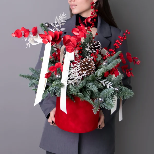 Композиция "Новогодняя в красной бархатной коробке"_2