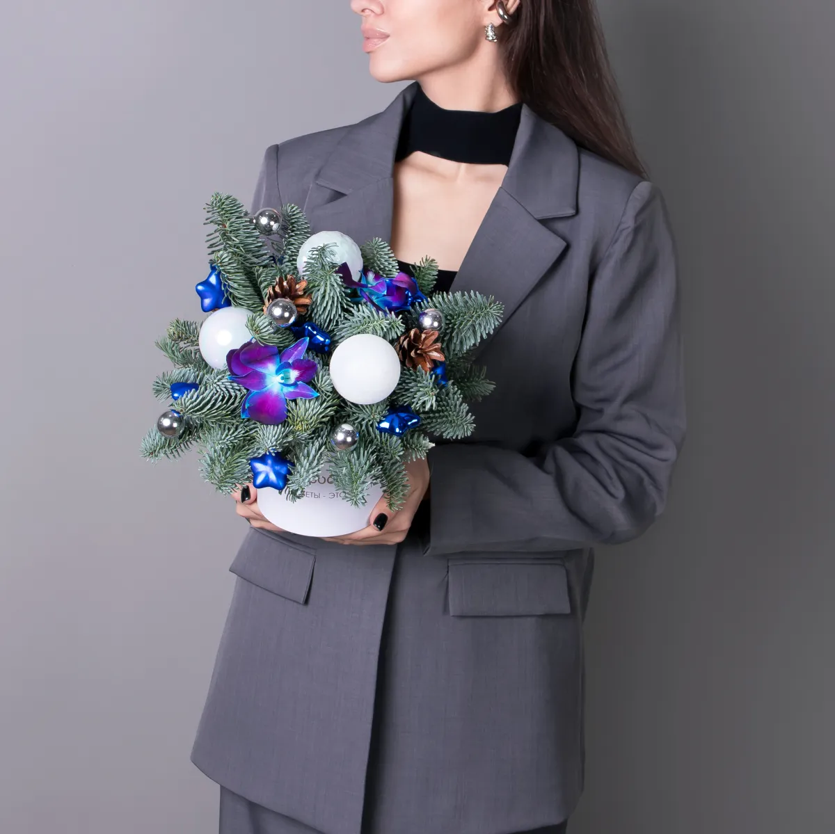 Композиция "Новогодняя с синими орхидеями"_2