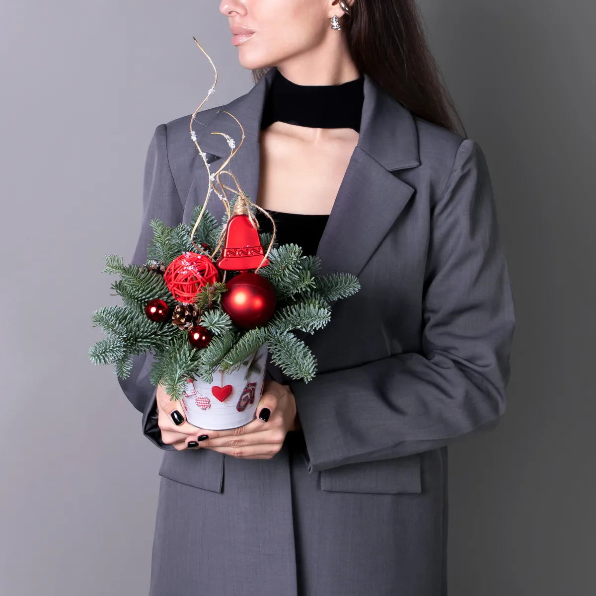 Композиция "Новогодняя в кашпо со снеговиком"_2