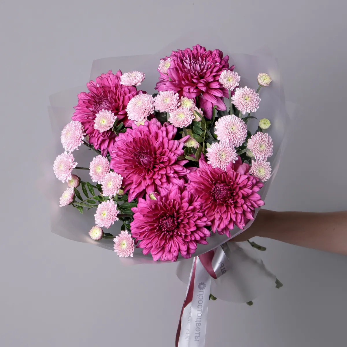 Флористический букет "Дуобукет из одноголовой хризантемы Ламира и сантини"_1