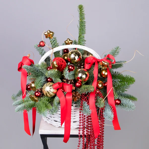 Композиция "Новогодняя в корзине красная"_1