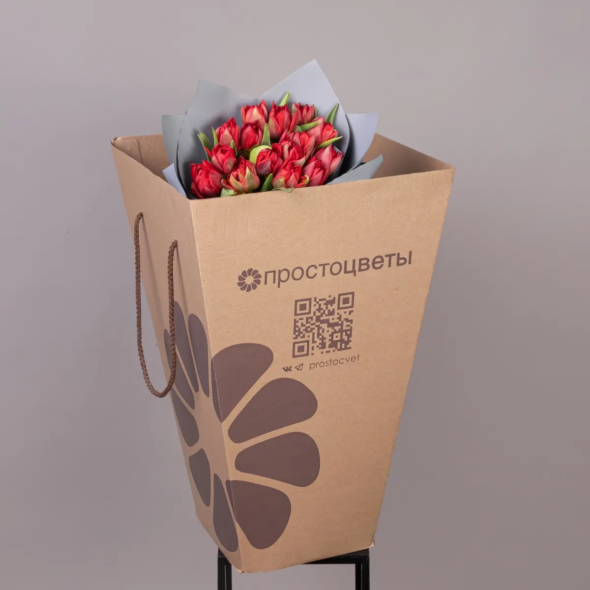 Флористический букет "Тюльпан, 15 шт, ду Красный" _5