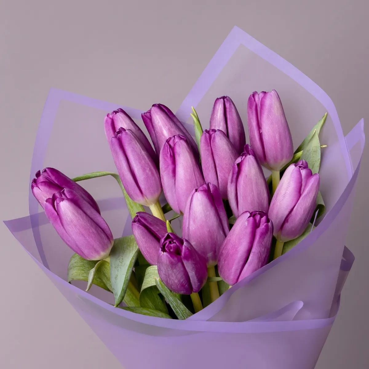Флористический букет «Тюльпан, 15 шт, Сиреневый»_3