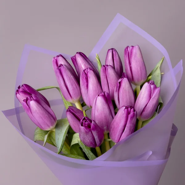 Флористический букет «Тюльпан, 15 шт, Сиреневый»_3