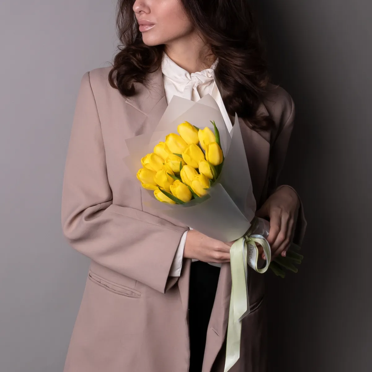 Флористический букет «Тюльпан, 15 шт, Желтый»_2