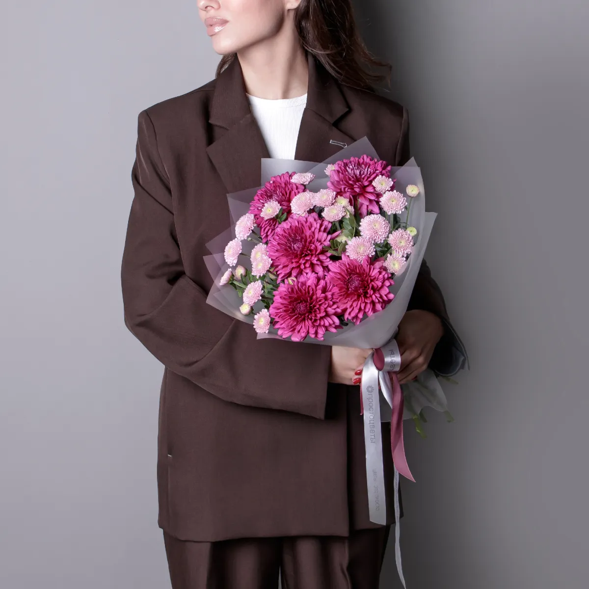 Флористический букет "Дуобукет из одноголовой хризантемы Ламира и сантини"_2