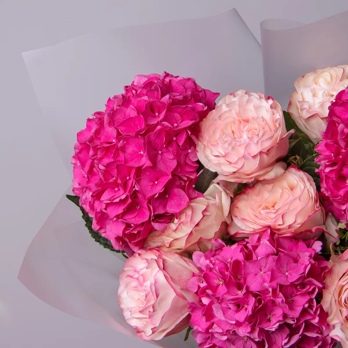 Флористический букет "Дуобукет из малиновой гортензии и розы Кантри Кенди"_3