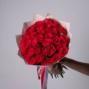 Розы ПРОМО с фисташкой, красные, 35 стеблей