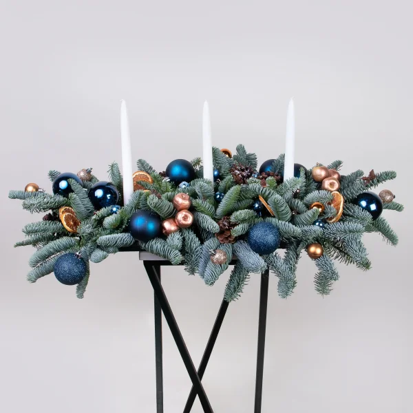 Композиция "Новогодняя со свечой Синяя L"1